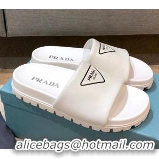 Luxury Prada Leather Flat Slide Sandals 032928 White 2021