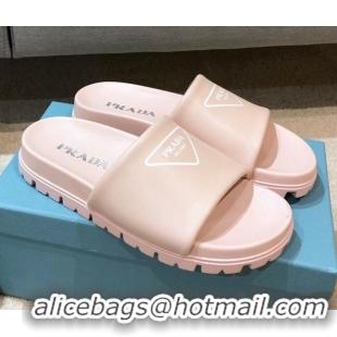 Low Cost Prada Leather Flat Slide Sandals 032928 Pink 2021