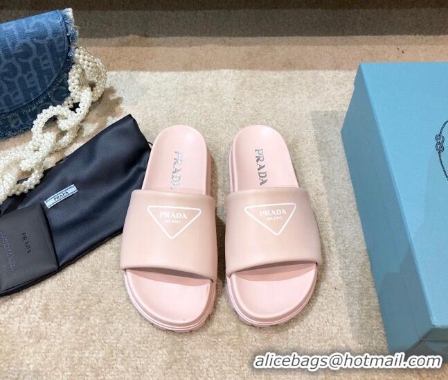 Low Cost Prada Leather Flat Slide Sandals 032928 Pink 2021