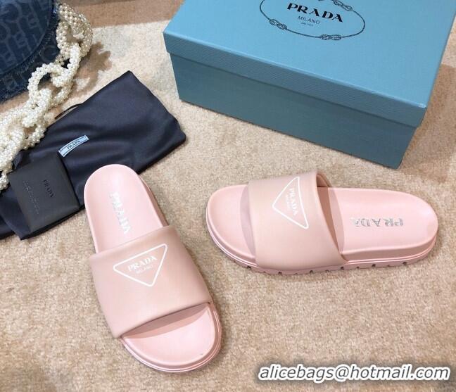 Low Cost Prada Leather Flat Slide Sandals 032928 Pink 2021