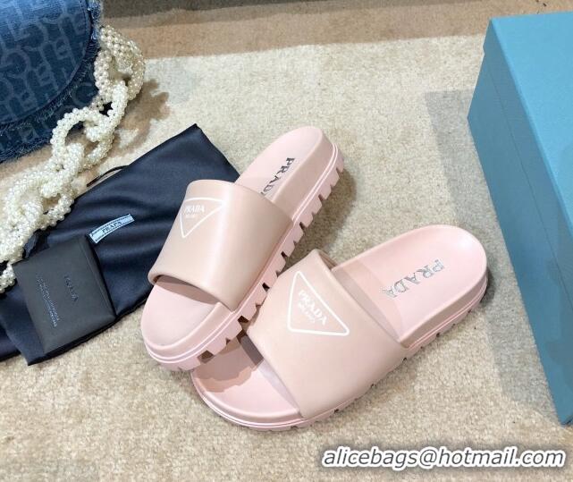 Low Cost Prada Leather Flat Slide Sandals 032928 Pink 2021