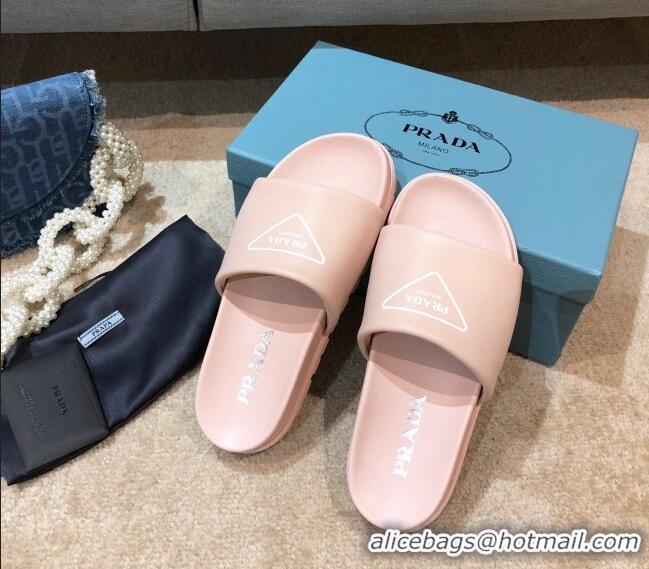 Low Cost Prada Leather Flat Slide Sandals 032928 Pink 2021