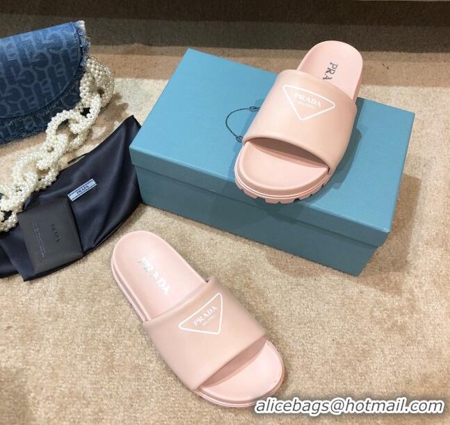 Low Cost Prada Leather Flat Slide Sandals 032928 Pink 2021