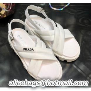 Top Quality Prada Monolith Silk Cross Strap Sandals 032939 White 2021