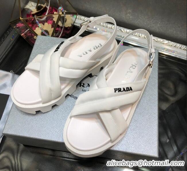 Top Quality Prada Monolith Silk Cross Strap Sandals 032939 White 2021