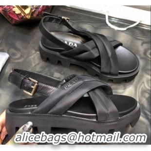 Most Popular Prada Monolith Silk Cross Strap Sandals 032939 Black 2021