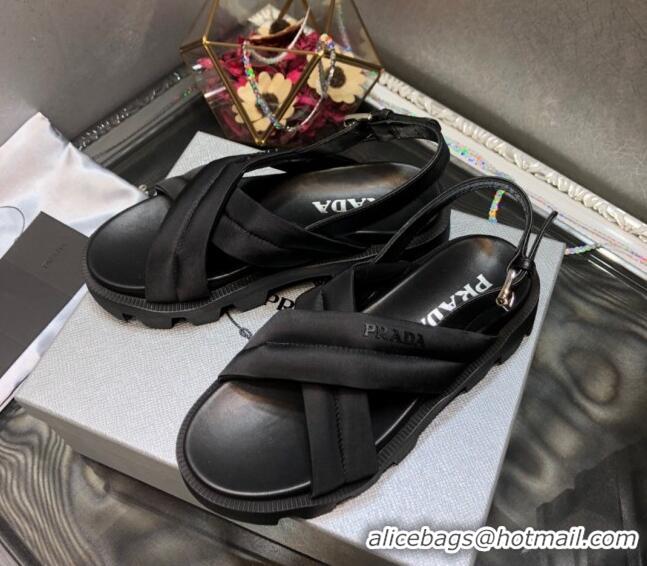 Most Popular Prada Monolith Silk Cross Strap Sandals 032939 Black 2021