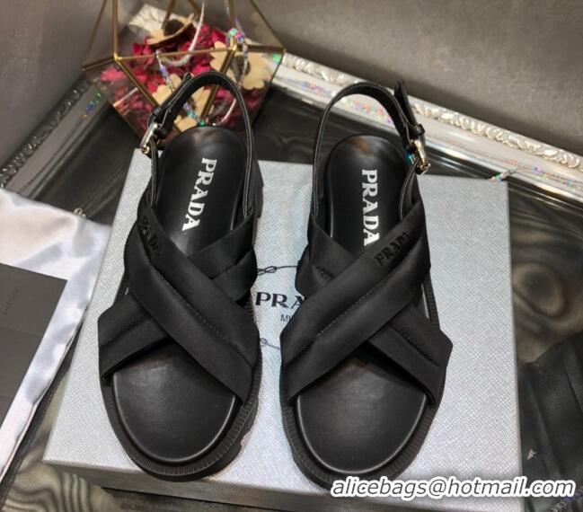 Most Popular Prada Monolith Silk Cross Strap Sandals 032939 Black 2021