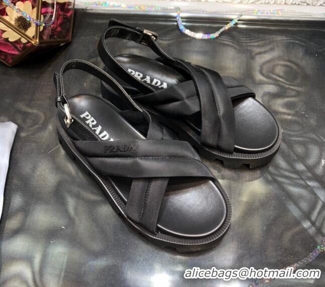 Most Popular Prada Monolith Silk Cross Strap Sandals 032939 Black 2021