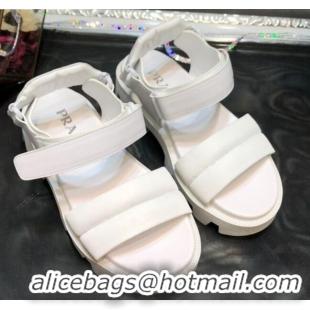 Low Cost Prada Monolith Silk Platform Strap Sandals 032939 White 2021