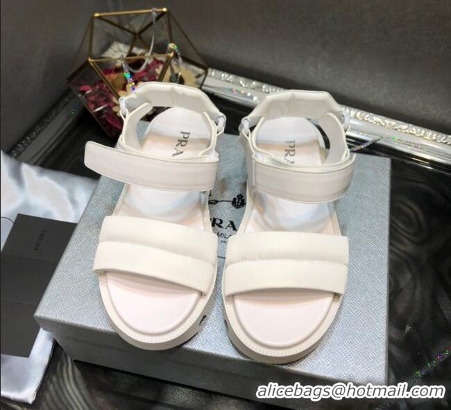 Low Cost Prada Monolith Silk Platform Strap Sandals 032939 White 2021