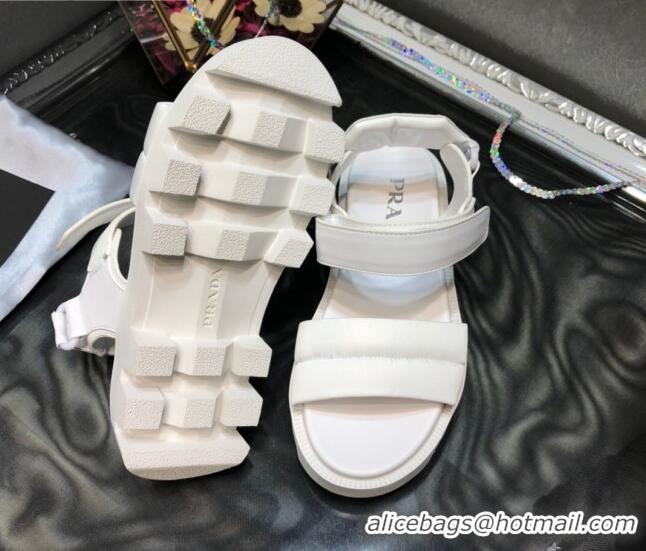 Low Cost Prada Monolith Silk Platform Strap Sandals 032939 White 2021