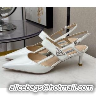 Best Luxury Prada Shiny Leather Strap Slingpack Pumps 040701 White 2021