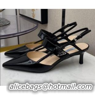 Custom Prada Shiny Leather Strap Slingpack Pumps 040703 Black 2021