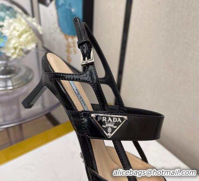 Custom Prada Shiny Leather Strap Slingpack Pumps 040703 Black 2021