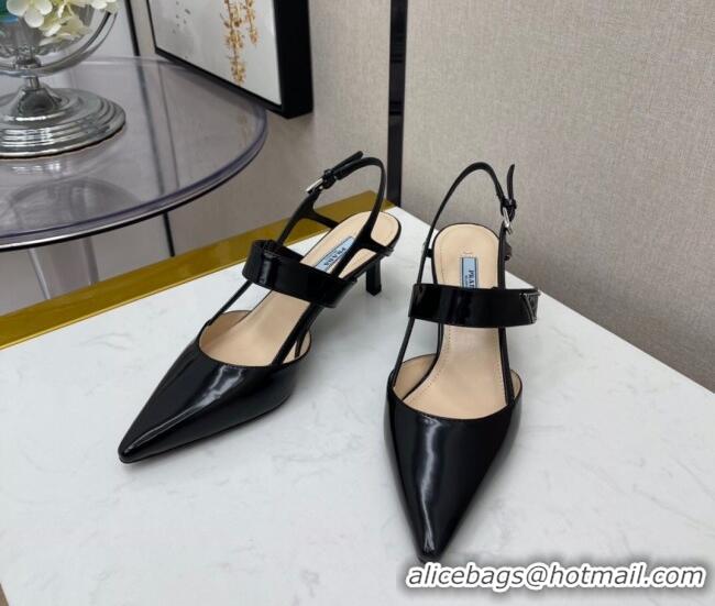 Custom Prada Shiny Leather Strap Slingpack Pumps 040703 Black 2021