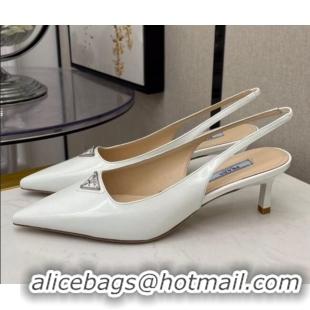 Top Quality Prada Shiny Leather Slingpack Pumps 5.5cm 040704 White 2021