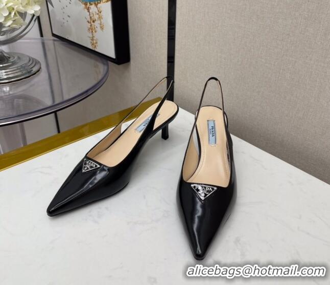 New Style Prada Shiny Leather Slingpack Pumps 5.5cm 040706 Black 2021