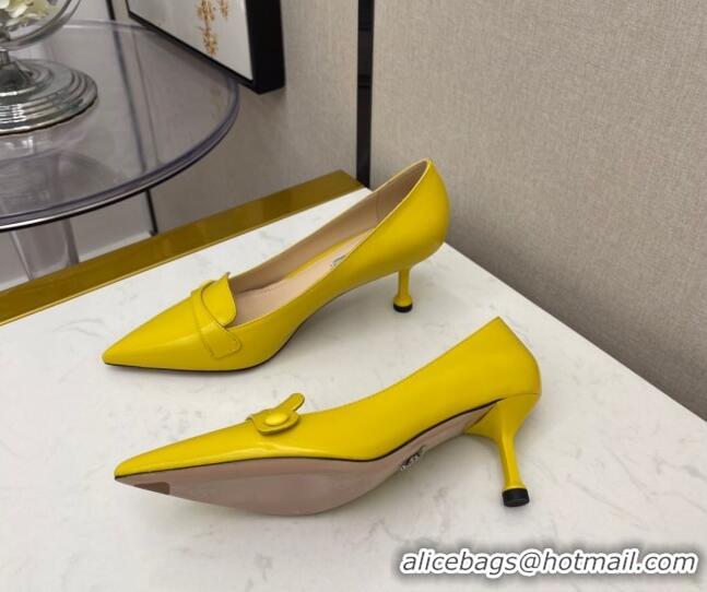 Top Design Prada Shiny Calfskin Pumps 6.5cm 040710 Yellow 2021