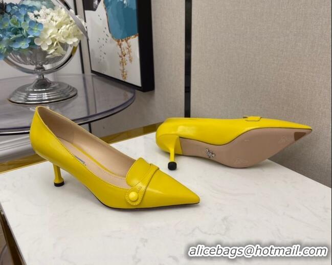 Top Design Prada Shiny Calfskin Pumps 6.5cm 040710 Yellow 2021