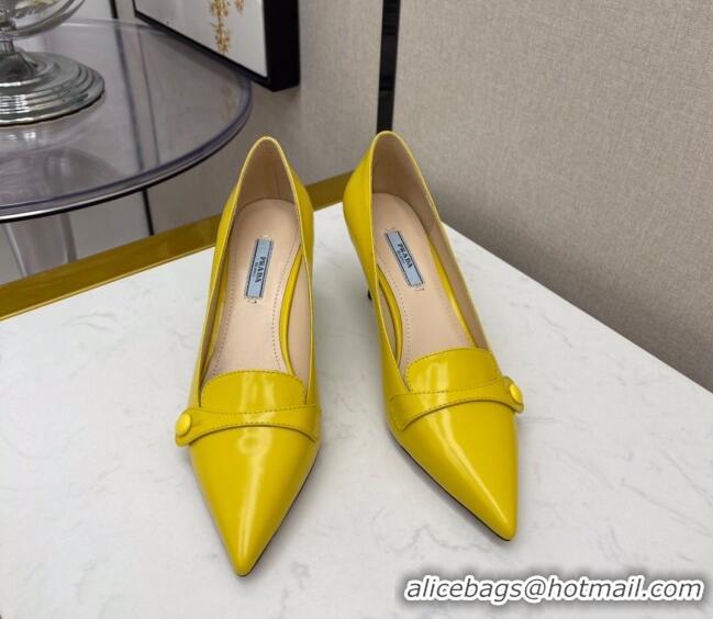 Top Design Prada Shiny Calfskin Pumps 6.5cm 040710 Yellow 2021