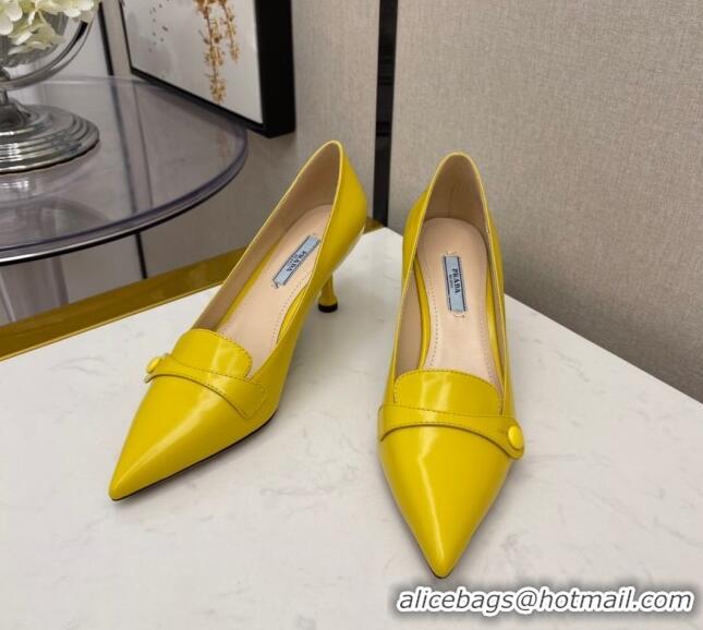 Top Design Prada Shiny Calfskin Pumps 6.5cm 040710 Yellow 2021