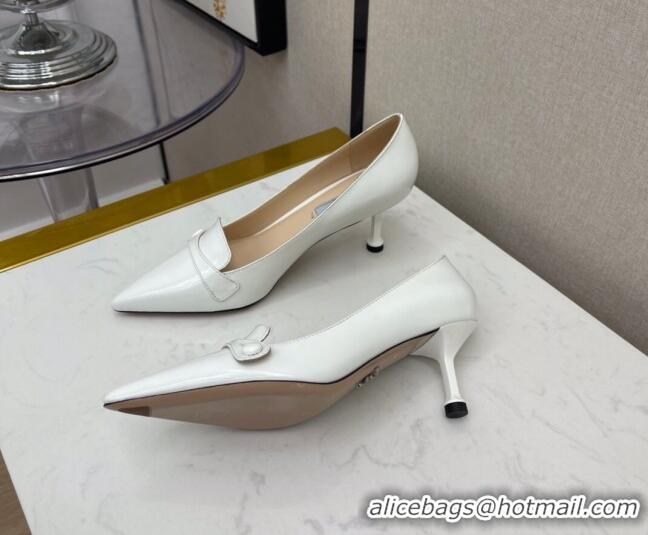 Luxury Cheap Prada Shiny Calfskin Pumps 6.5cm 040710 White 2021