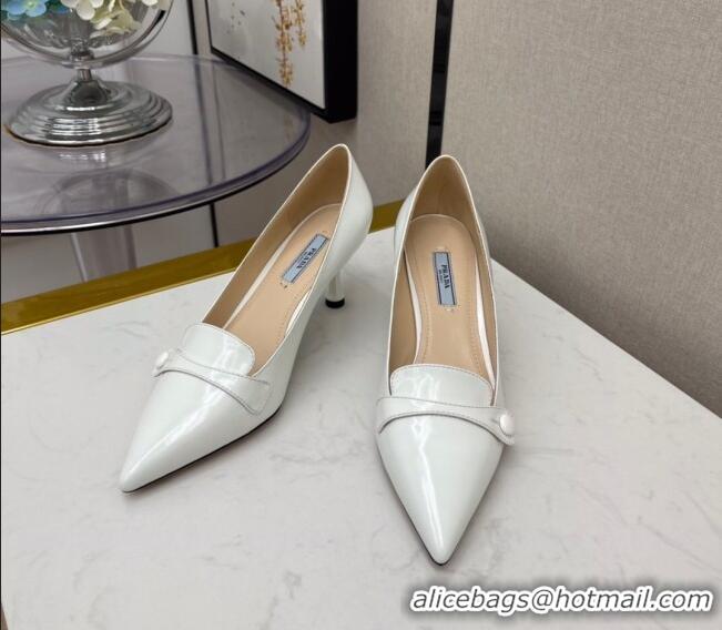 Luxury Cheap Prada Shiny Calfskin Pumps 6.5cm 040710 White 2021