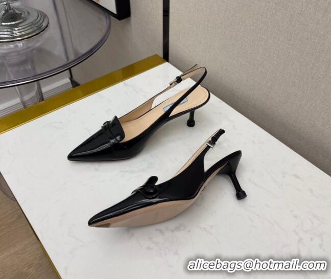 Luxury Prada Shiny Calfskin Slingback Pumps 040713 Black 2021