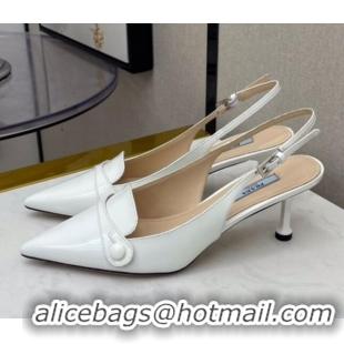 Good Quality Prada Shiny Calfskin Slingback Pumps 040713 White 2021