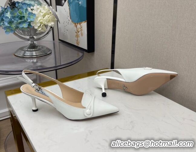 Good Quality Prada Shiny Calfskin Slingback Pumps 040713 White 2021