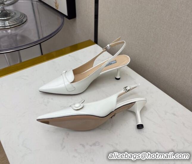 Good Quality Prada Shiny Calfskin Slingback Pumps 040713 White 2021