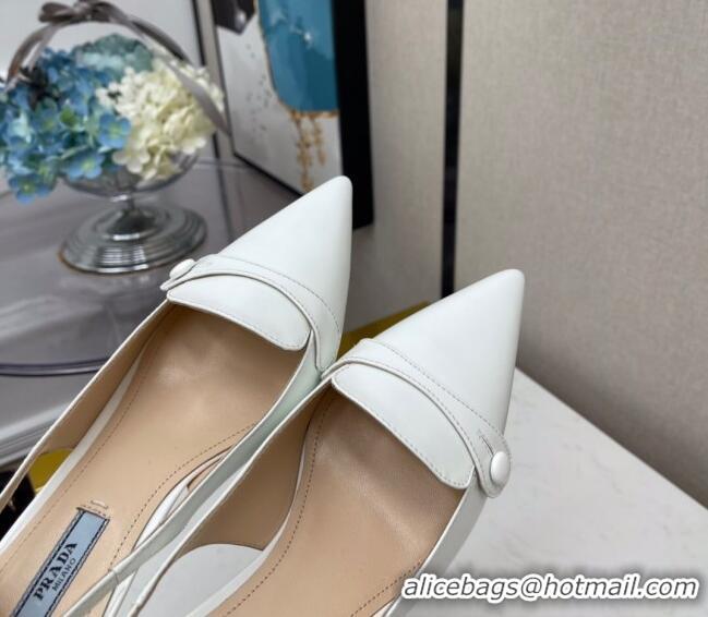 Good Quality Prada Shiny Calfskin Slingback Pumps 040713 White 2021