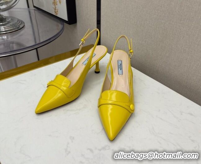 Good Taste Prada Shiny Calfskin Slingback Pumps 040713 Yellow 2021