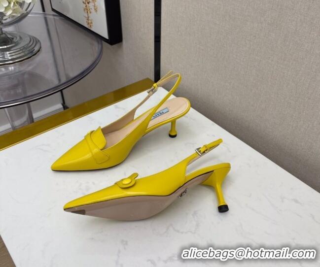 Good Taste Prada Shiny Calfskin Slingback Pumps 040713 Yellow 2021