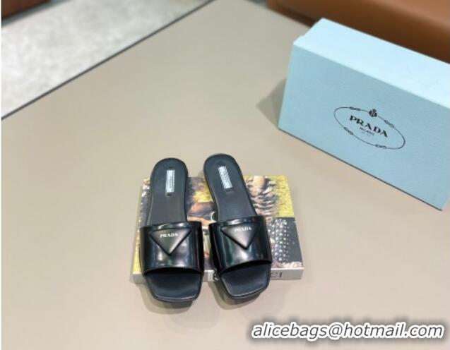 Top Quality Prada Triangle Logo Flat Slide Sandals 040745 Black 2021