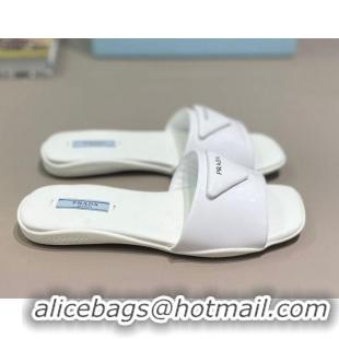 Good Product Prada Triangle Logo Flat Slide Sandals 040745 White 2021