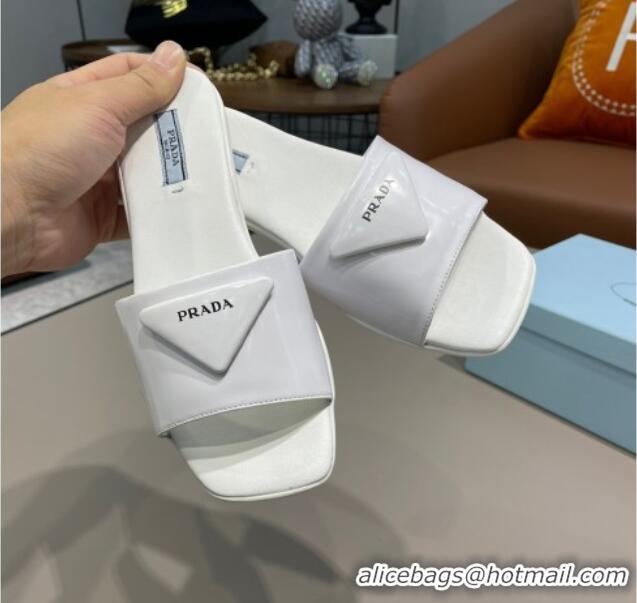 Good Product Prada Triangle Logo Flat Slide Sandals 040745 White 2021