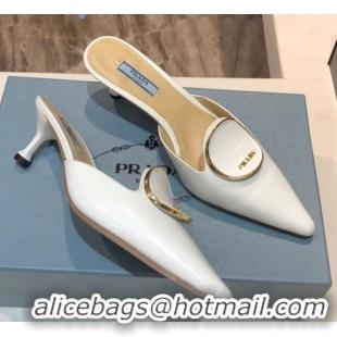 Good Quality Prada Calfskin Heel Mules 5.5cm 040746 White 2021