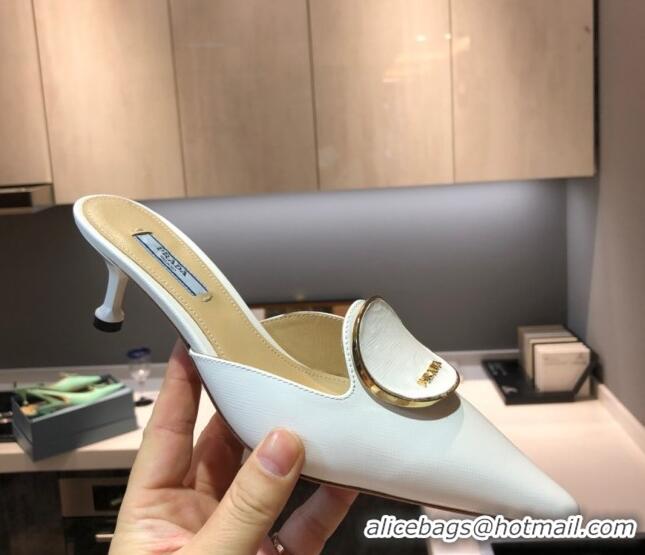 Good Quality Prada Calfskin Heel Mules 5.5cm 040746 White 2021