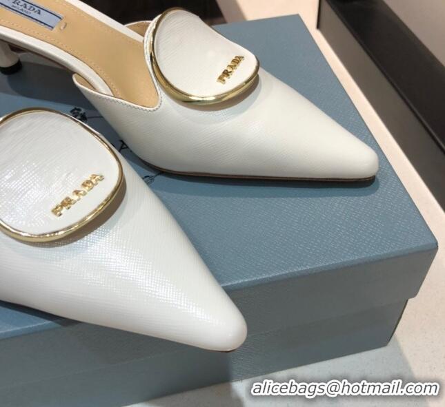 Good Quality Prada Calfskin Heel Mules 5.5cm 040746 White 2021