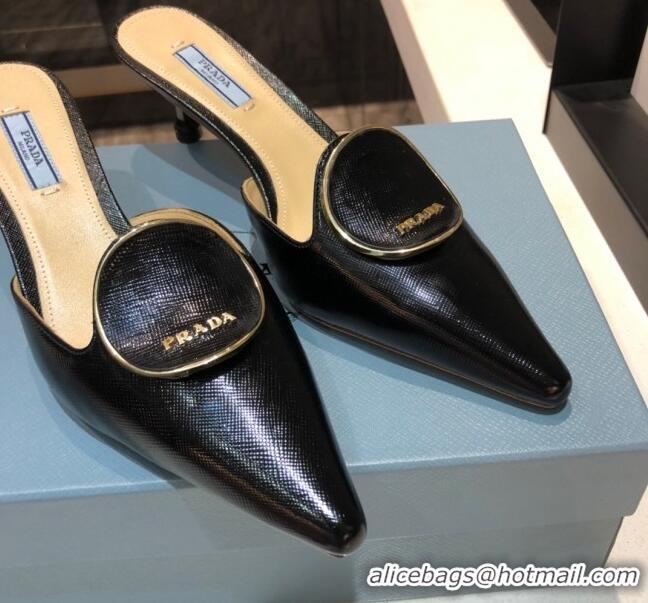 Unique Grade Prada Calfskin Heel Mules 5.5cm 040746 Black 2021