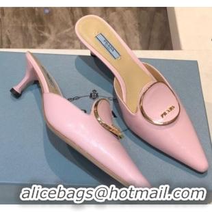 Discount Prada Calfskin Heel Mules 5.5cm 040746 Pink 2021