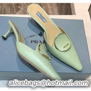 Shop Prada Calfskin Heel Mules 5.5cm 040746 Green 2021