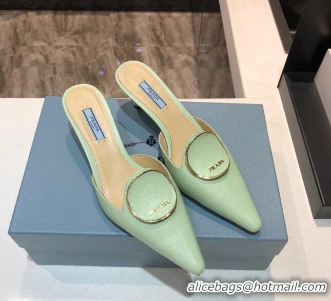 Shop Prada Calfskin Heel Mules 5.5cm 040746 Green 2021