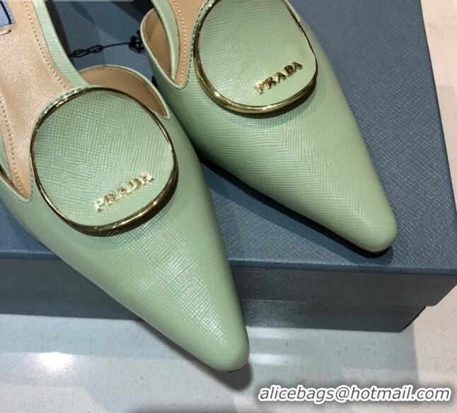 Shop Prada Calfskin Heel Mules 5.5cm 040746 Green 2021