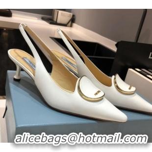 Best Design Prada Calfskin Slingback Pumps 5.5cm 040747 White 2021