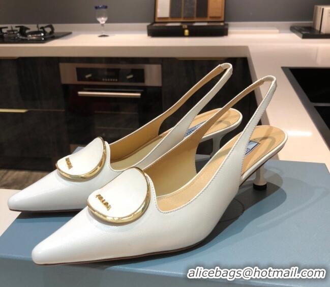 Best Design Prada Calfskin Slingback Pumps 5.5cm 040747 White 2021