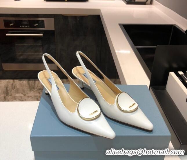 Best Design Prada Calfskin Slingback Pumps 5.5cm 040747 White 2021