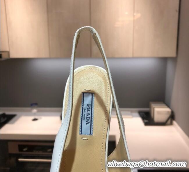 Best Design Prada Calfskin Slingback Pumps 5.5cm 040747 White 2021